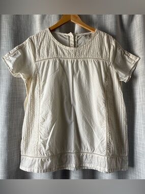 Cream Pintuck Short Sleeve 100% Cotton Blouse - XL